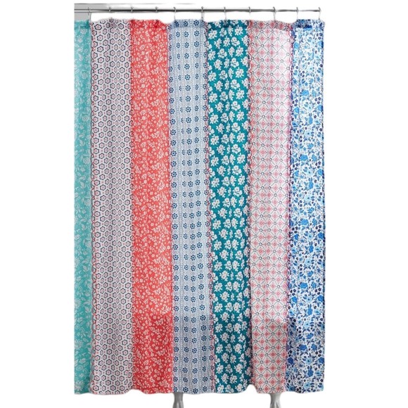 Pioneer Woman Ditsy Patchwork Shower Curtain! 72x72 Blue Aqua & White - Picture 2 of 7